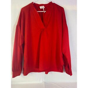 Laundry by Shelli Segal Women's Lg Red Pullover V-Neck Long Sleeve Blouse